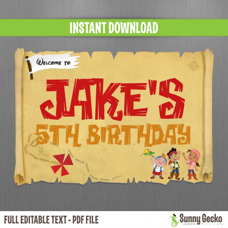 Jake and The Neverland Pirates Birthday Welcome Sign 